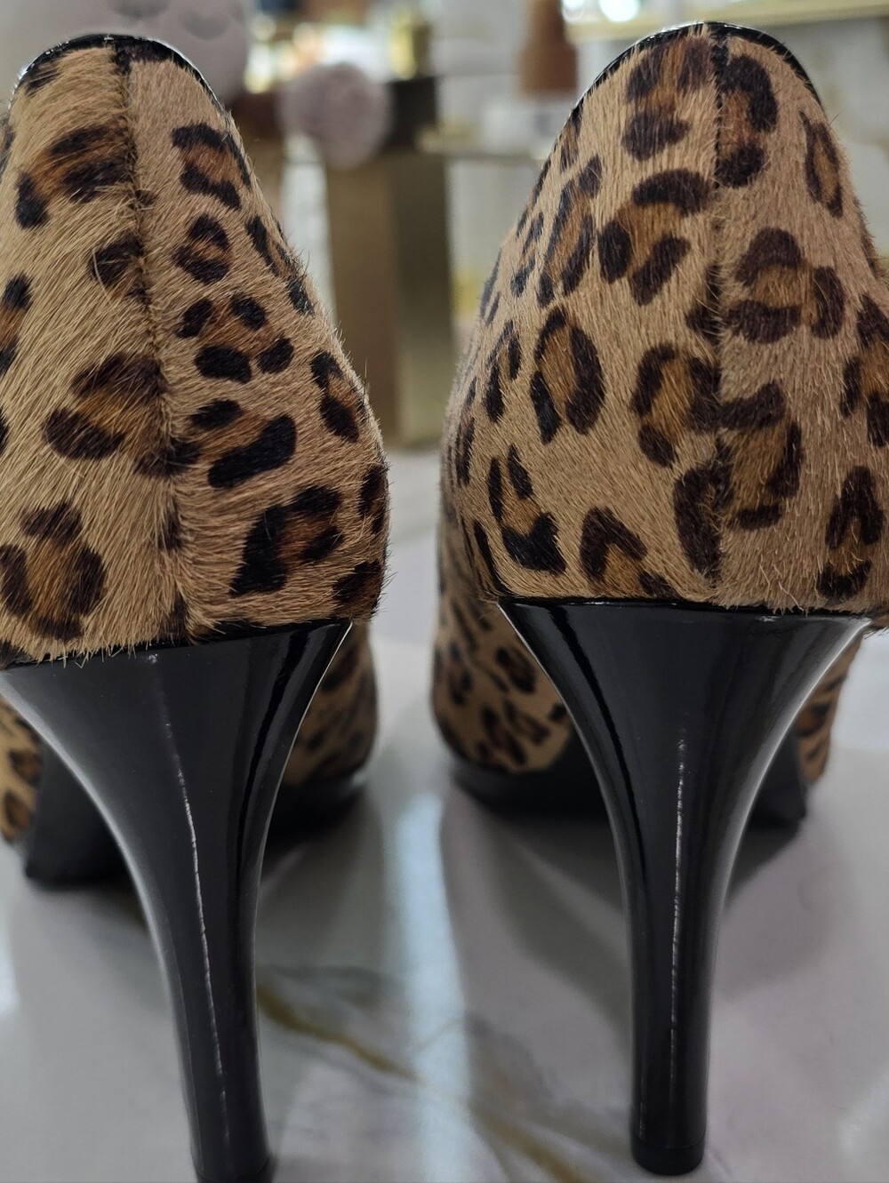 Franco Sarto Leopard Print Pumps with Black Patent Heel - Picture 7 of 11